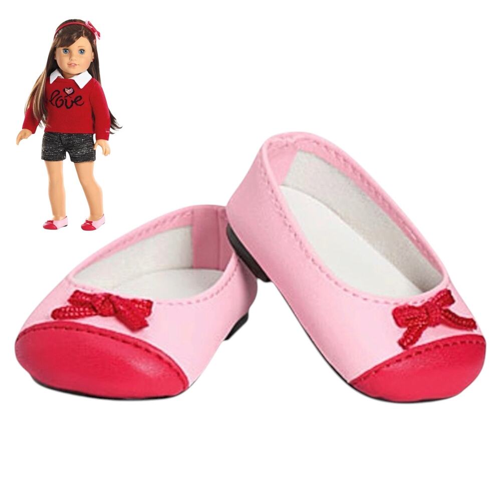 American Girl Grace Shoes City Outfit Accessories Pink Flat Red Bow Paris France